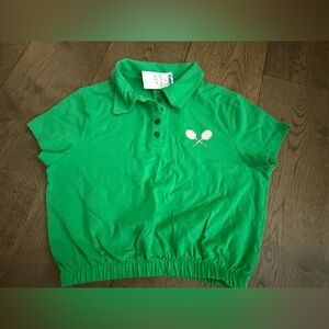 NWTs Jolie and Joy Green Polo Shirt with Tennis Racket Size M